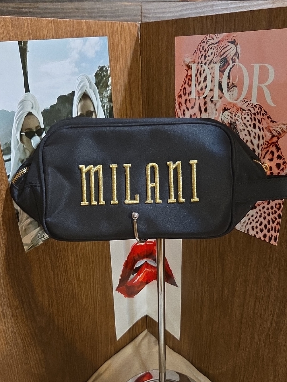 Milani Black Belt Bag with Gold Logo Embroidery